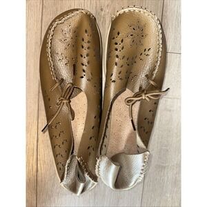 Shoes Socofy Genuine Leather Light Brown Tan Hollow Cutout Flowers Size 44 US 11